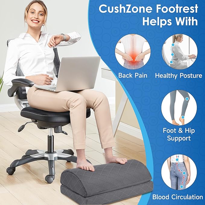 Foot Rest for Under Desk at Work Adjustable Foam for Office and Home, Office Desk Accessories,Comfortable Footrest with 2 Adjustable Heights,Back & Hip Pain Relief (Gray-16.9 in)
