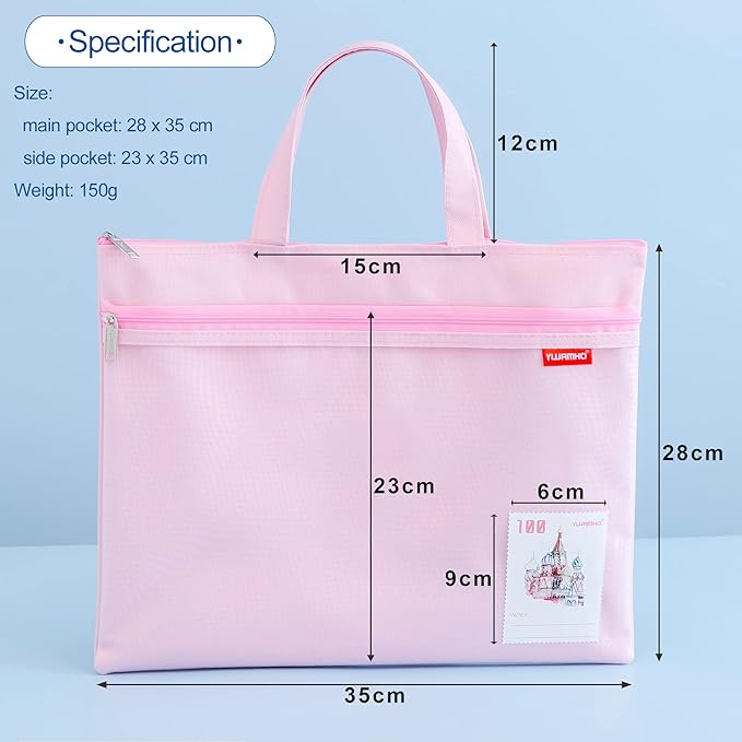 pendancy Mesh Zipper Pouch 11x13.7 in, 2 pcs Large Double Pocket Waterproof File Bag with Handle, A4 Size Foldable Document Storage for Puzzle Project/Cross Stitch/Travel/Office(Blue Pink)