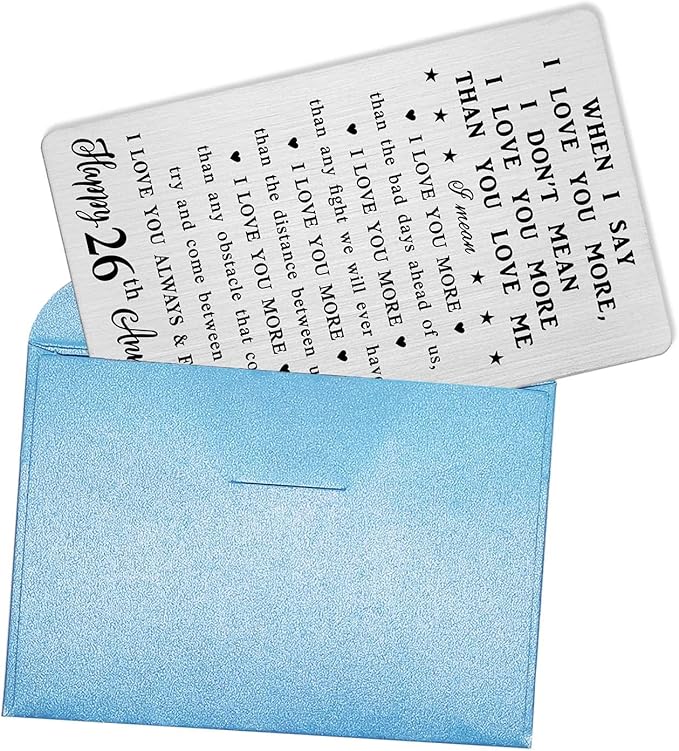 26th Anniversary Card Gifts for Women Couple, 26th 26 Year Anniversary Romantic Wallet Card Gifts for Wife