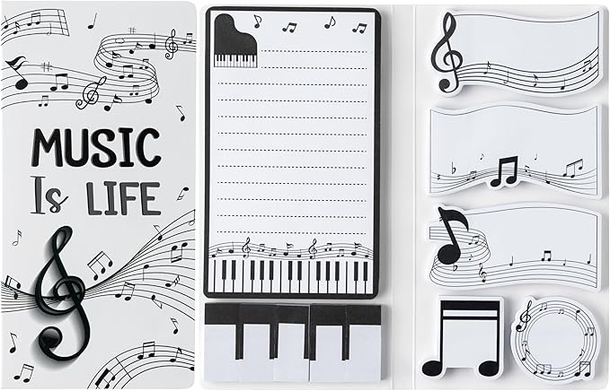 B1ykin Sticky Notes Set - Cartoon Theme Cute Self-Stick Notes Pad Teacher Appreciation Gifts, Self-Adhesive Writing Memo Pages Sticky to Do Notepad for Kids Employee School Office (Music is Life)