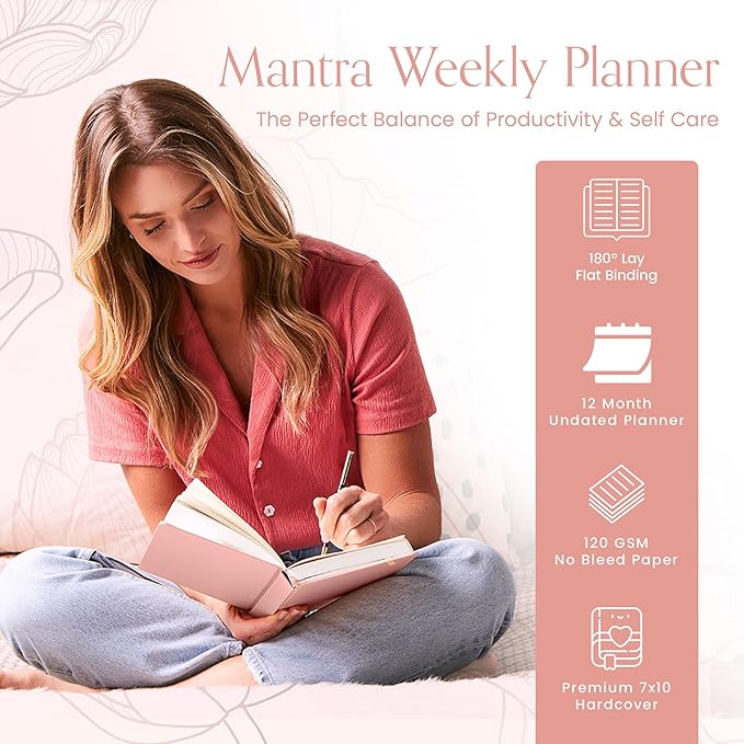 2025 Planner, Daily Journal & Gratitude Journal All-In-One with To Do List, Self Care Prompts & Habit Tracker - 7 x 10 - Pink