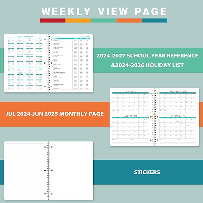 Student Planner 2024-2025 - Academic Planner 2024-2025 from July 2024 - June 2025, 11" × 9", Weekly Lesson Planner with Stickers, Week's Goals, Printed Tabs and Golden Twin-Wire Binding