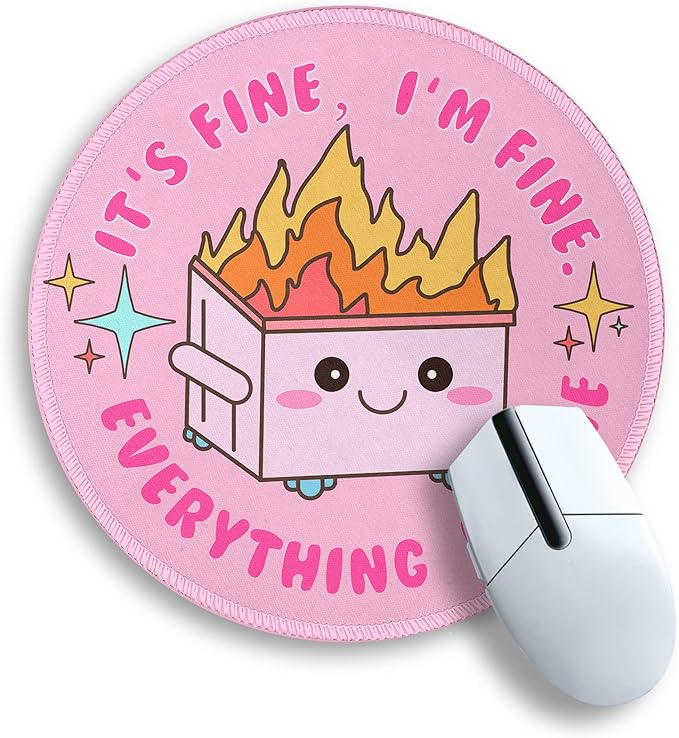 Funny Round Mouse Pad for Desk, Cute Office Decor for Women, Dumpster on Fire Small Mousepad,Stitched Edge Non-Slip Rubber Base, Personalized Computer Mouse Pads for Wireless Mouse,Desk Accessories