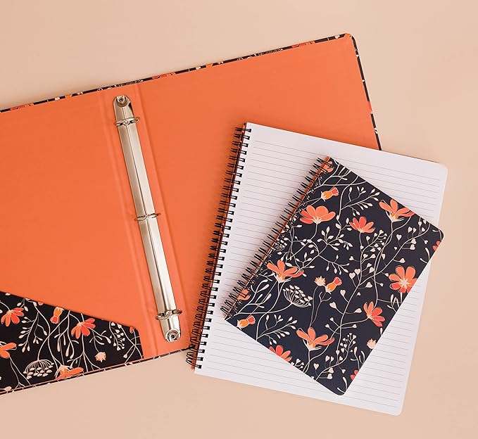 Steel Mill & Co Cute Large Spiral Notebook College Ruled, 11" x 9.5" with Durable Hardcover and 160 Lined Pages, Floral Vines