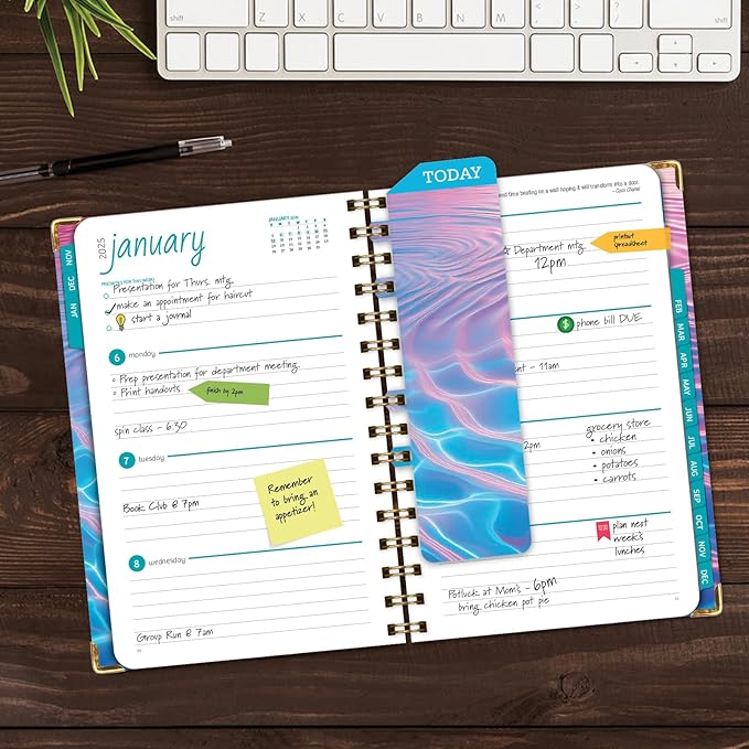 HARDCOVER 2025 Planner, 5.5"x8": 14 Months (November 2024 - December 2025), Daily Weekly Monthly Planner, Yearly Agenda, Bookmark, Pocket Folder and Sticky Note Set (Summer Bliss)