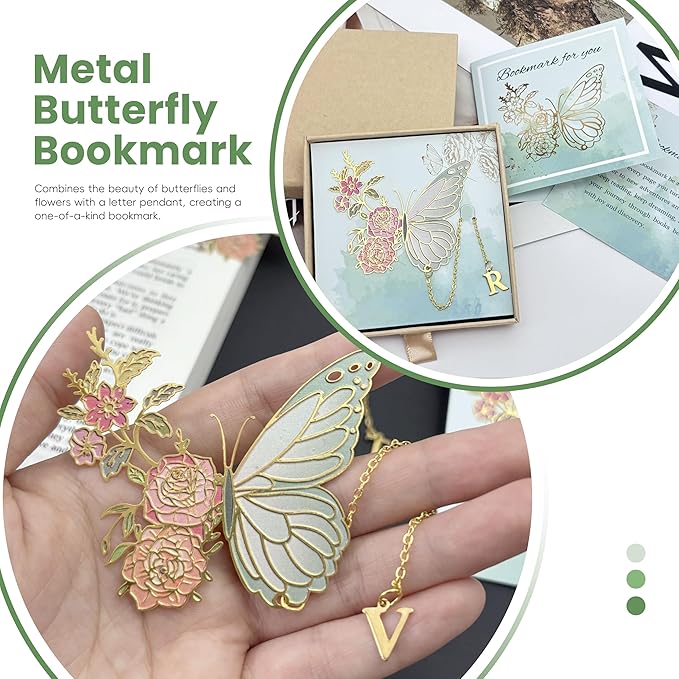 Metal Butterfly Bookmark for Women Cute Book Lovers Gift Butterfly Bookmarks Inital Book Mark Gifts for Reading Women Friend Teacher Appreciation Gifts Mom Birthday Valentines Day Christmas Gift, Y