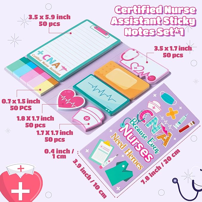 B1ykin Sticky Notes Set - Cartoon Theme Cute Self-Stick Notes Pad Teacher Appreciation Gifts, Self-Adhesive Writing Memo Pages Sticky to Do Notepad for Kids Employee School Office (CNA)