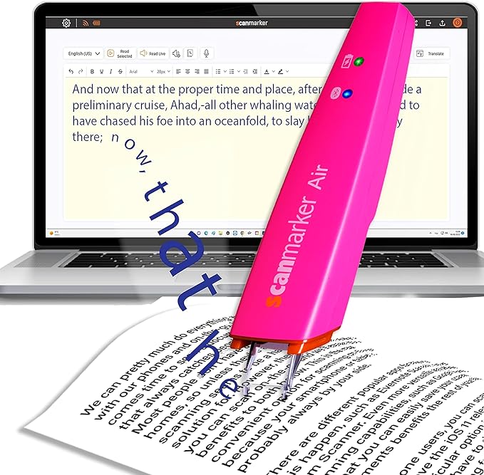 Scanmarker Air Pen Scanner & Translator Pen | Electronic Translation Pen & Smart Reading Pen for Dyslexia, Students & Professionals - Compatible with Mac, Windows, iOS & Android (Pink)