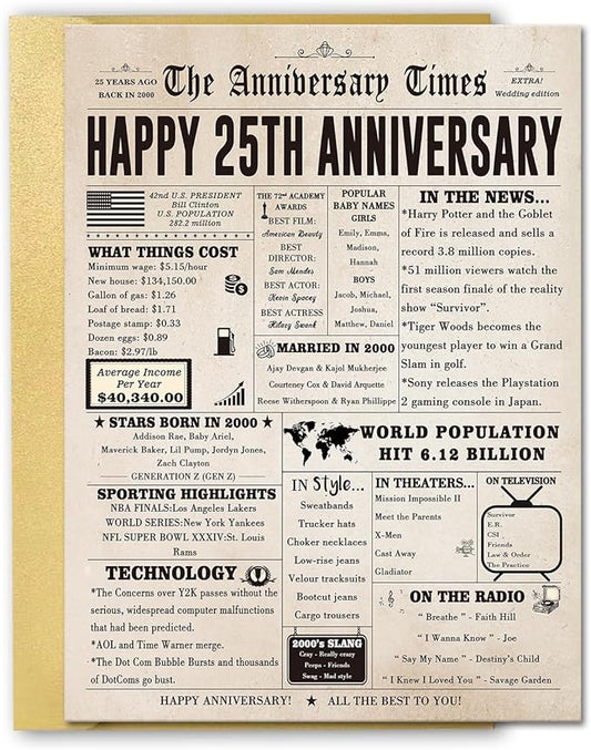 Jumbo 25th Anniversary Card for Husband Wife Couples, Big 25 Year Anniversary Card Gifts for Dad Mom Parents, Romantic Silver Wedding Gifts for Husband Wife