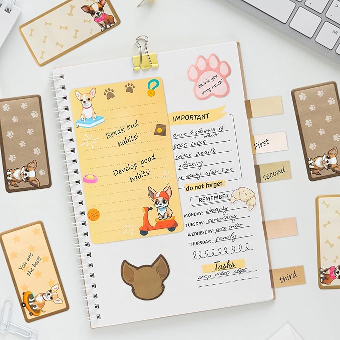 B1ykin Sticky Notes Set - Cartoon Theme Cute Self-Stick Notes Pad Teacher Appreciation Gifts, Self-Adhesive Writing Memo Pages Sticky to Do Notepad for Kids Employee School Office (Chihuahua)