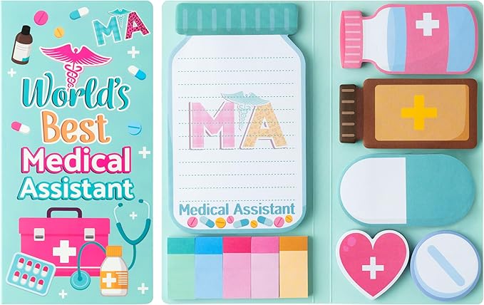 B1ykin Sticky Notes Set - Cartoon Theme Cute Self-Stick Notes Pad Teacher Appreciation Gifts, Self-Adhesive Writing Memo Pages Sticky to Do Notepad for Kids Employee School Office (Medical Assistant)
