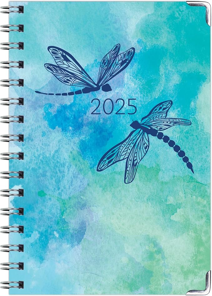 HARDCOVER 2025 Planner, 5.5"x8": 14 Months (November 2024 - December 2025), Daily Weekly Monthly Planner, Yearly Agenda, Bookmark, Pocket Folder and Sticky Note Set (Dragonflies)