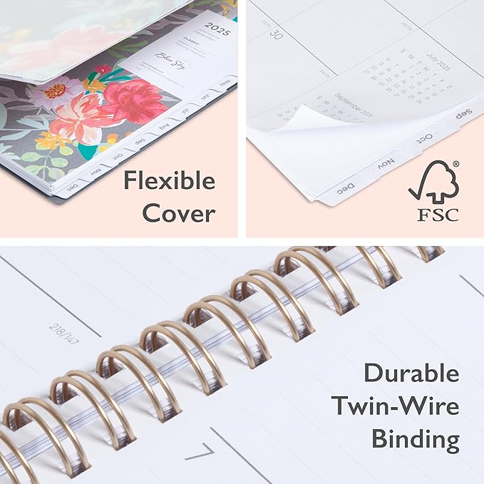 Blue Sky 2025 Monthly Planner Calendar, January 2025 - December 2025, 8.5" x 11", Flexible Frosted Cover, Laminated Tabs, Wirebound, Storage Pocket, Sophie (Sophie- 2025, 8.5" x 11")
