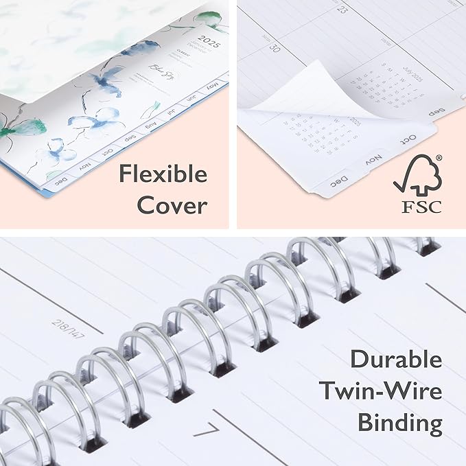 Blue Sky 2025 Monthly Planner Calendar, January 2025 - December 2025, 8" x 10", Flexible Frosted Cover, Laminated Tabs, Wirebound, Storage Pocket, Lindley (Lindley- 2025, 8" x 10")