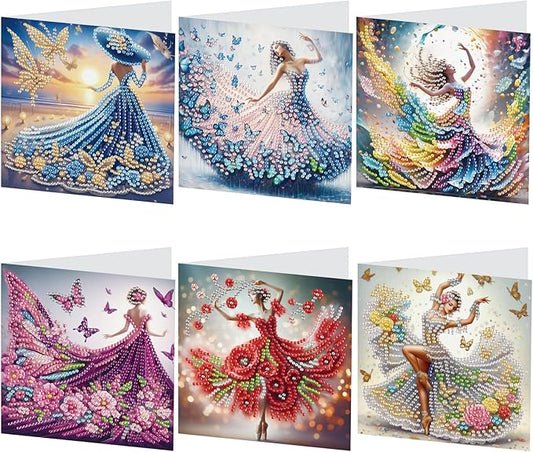 6 Pcs 5D Diamond Painting Greeting Cards Kits, Handmade Festival Greeting Cards with Envelopes DIY Diamond Art Crafts Birthday Cards Holographic Laser Effect for Birthdays Holidays (Beautiful Woman)