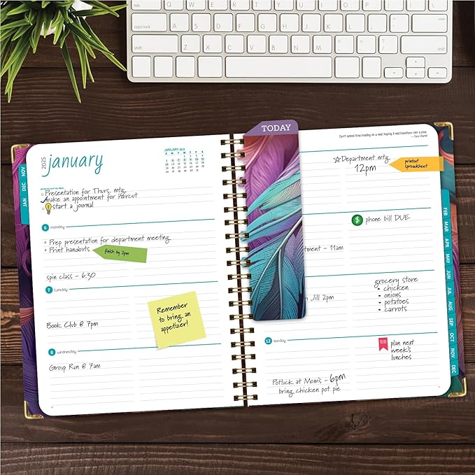 HARDCOVER 2025 Planner, 8.5"x11": 14 Months (November 2024 - December 2025), Daily Weekly Monthly Planner, Yearly Agenda, Bookmark, Pocket Folder and Sticky Note Set (Pastel Peacock)