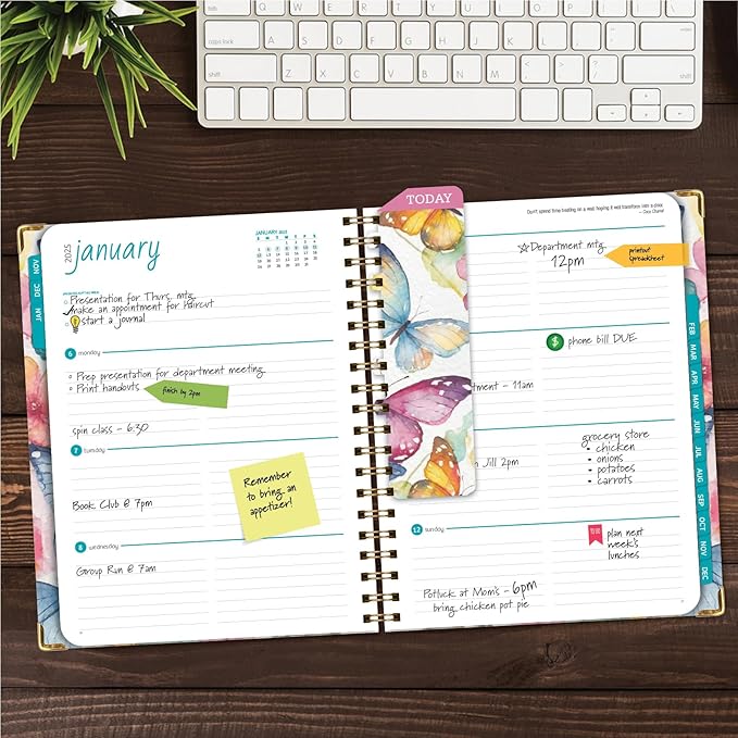 HARDCOVER 2025 Planner, 8.5"x11": 14 Months (November 2024 - December 2025), Daily Weekly Monthly Planner, Yearly Agenda, Bookmark, Pocket Folder and Sticky Note Set (Watercolor Butterflies)