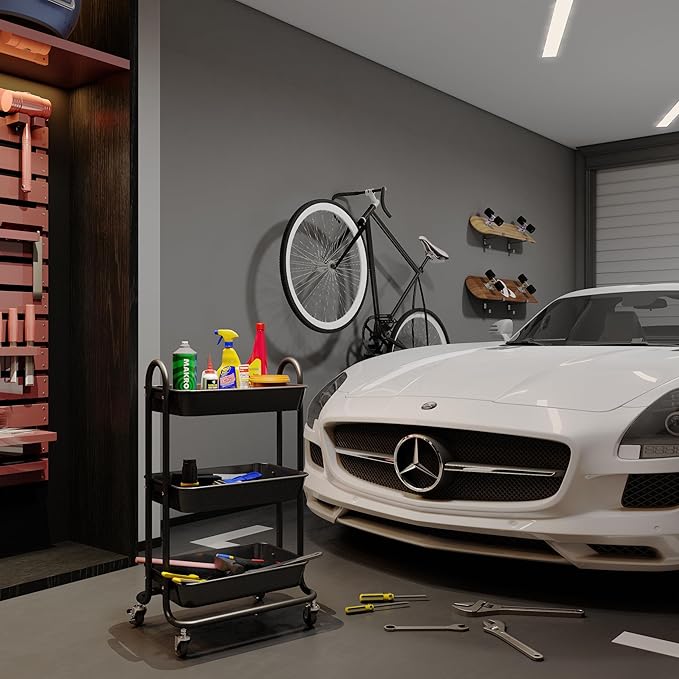 3-Tier Black Utility Rolling Cart,Kitchen Storage Carts with Wheels,Black Metal Rolling Cart for Office,Home,Kitchen,Garden๏ผ18"x11.4"x31.2"๏ผ