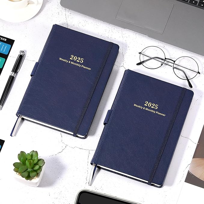2025 Planner - Planner 2025 Weekly and Monthly with Stickers, 5.7" X 8.2", Jan 2025 - Dec 2025, 2025 Calendar Planner, Pen Holder, Inner Pocket, 44 Notes Pages - Blue