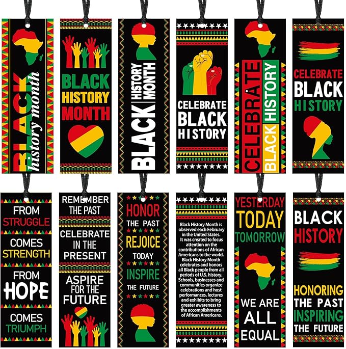 240 Pcs Black History Month Bookmarks Bulk 5.5 x 2'' Double Sided Inspirational Bookmarks African American Celebration Gifts with Ribbon for Women Men Black History Month Party Favors