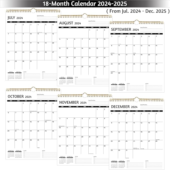 Wall Calendar 2025 – Calendar 2025 Wall, 12 Monthly Calendar, Jan 2024 - Dec 2025, 11.5 x 14.5 In, 2025 Calendar with Large Blocks, Thick Paper, Holidays, To-do & Notes, Great for Organizing
