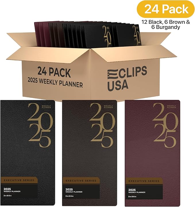 Weekly Planner 2025, Planner, 2025 Weekly Planner, 2025 Planner Weekly And Monthly, 3” x 6”, Weekly Pages, 12 Black 6 Brown 6 Burgundy, (24 Pack, 3 X 6)