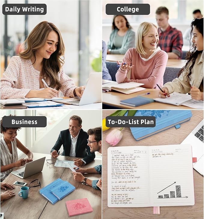 Lined Journal Notebook 365 Pages, A5 Leather Journals for Writing Women & Men, Hardcover Notebook with 100GSM Thick Paper, Daily Journal Notebook for Travel, Work, School, Note Taking, College Ruled