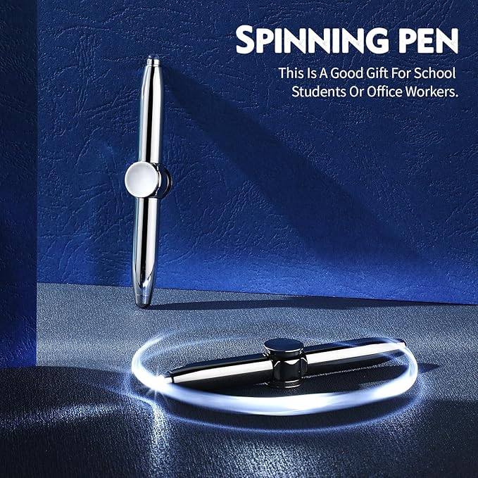 Chinco 2 Pieces Fidget Spinning Pen with LED Light Multi Functional Help Thinking Ballpoint Gift Pen for Adults Students Teenage(White Gold)