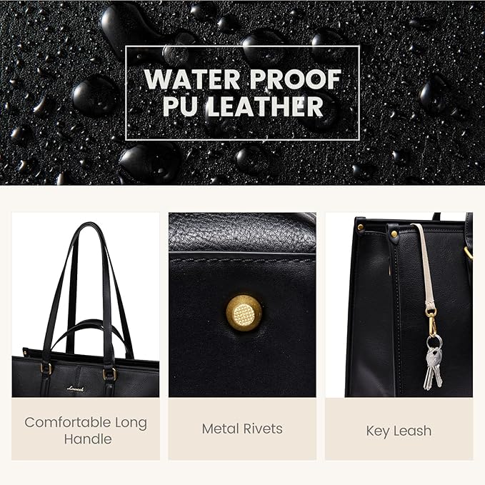 LOVEVOOK Laptop Bag for Women,17.3 inch Work Bags with Clutch, Vintage Leather Laptop Tote Bag,Computer Bag Laptop Purse, Briefcase Tote Bag Shoulder Bag Handbag for Business Office Teacher