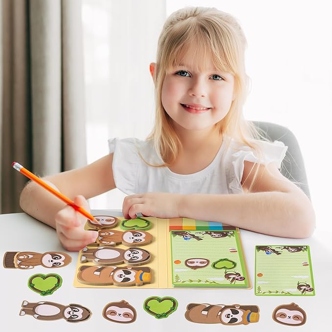 B1ykin Sticky Notes Set - Cartoon Theme Cute Self-Stick Notes Pad Teacher Appreciation Gifts, Self-Adhesive Writing Memo Pages Sticky to Do Notepad for Kids Employee School Office (Sloth)