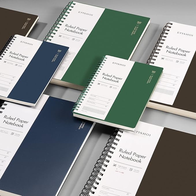 EMSHOI A4 Spiral Notebook College Ruled Lined Journal, 11.2" X 8.27",150 Sheets, 100gsm Thick Paper, Waterproof Softcover, Twin-Wire Binding, for Women Men School Work Business Writing, Gifts-Coffee