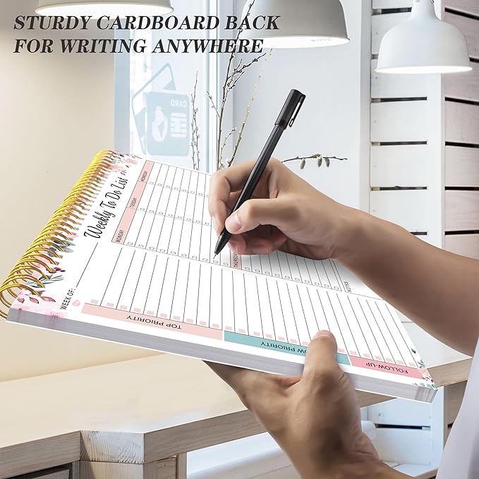 Weekly To Do List Notepad with 52 Undated Sheets(8.5"×11")- Undated Weekly Desk Planner for Women & Man, School/Office Supplies - Whispering Petal