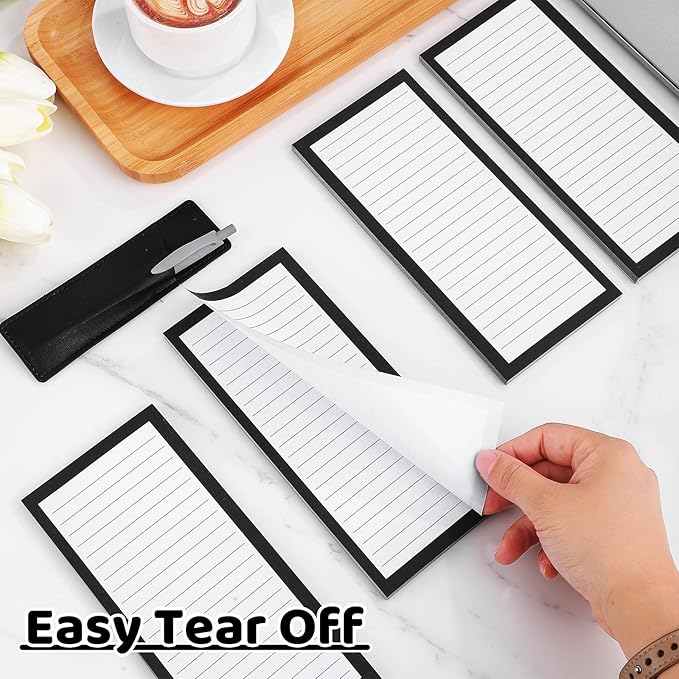 4 Pack Magnetic Note Pad for Fridge with Pen Holder, Totally 200 Sheets Magnetic To Do List, Shopping List, Grocery List, Memo Pads for Refrigerator(Black Border)