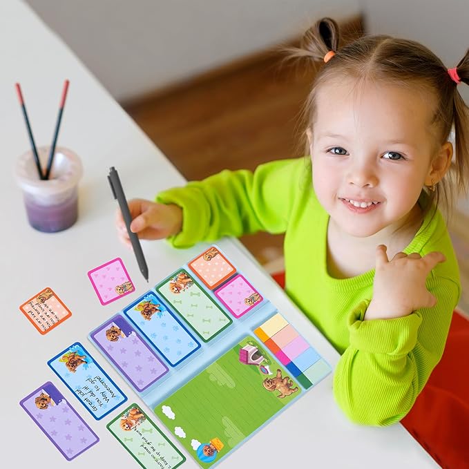 B1ykin Sticky Notes Set - Cartoon Theme Cute Self-Stick Notes Pad Teacher Appreciation Gifts, Self-Adhesive Writing Memo Pages Sticky to Do Notepad for Kids Employee School Office (Golden Retriever)