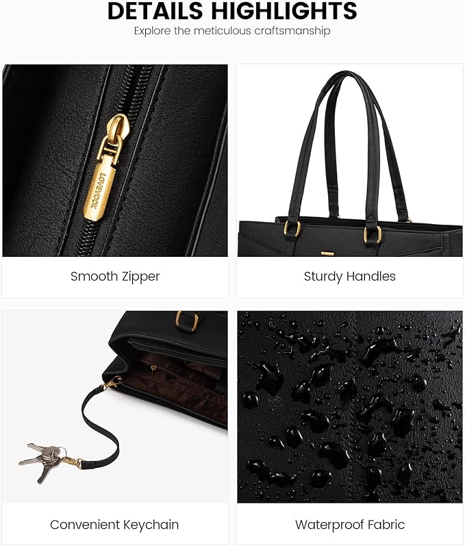 LOVEVOOK Laptop Bag for Women,17.3 Inch Laptop Tote Bag for Women,Vintage Leather Work Tote Bags Computer Teacher Bag,Waterproof Business Bag Office Briefcase