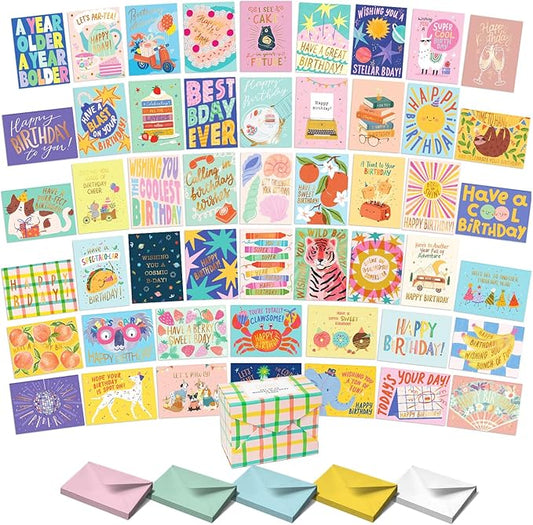 Sweetzer & Orange Happy Birthday Cards with Envelopes and Assortment Box – Variety Set of 50 Assorted Birthday Notes. Perfect Bulk Pack for Celebrations, Office, Friends, Family, and Special Occasions-4x5.5"