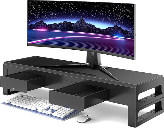 Computer monitor stand with 3 drawer ,Laptop Desk Shelf & Monitor Riser, 27.55 inches long desk riser ,Heavy Duty Gift Gaming Studio Offic (Basic Version, 700mm Drawer)
