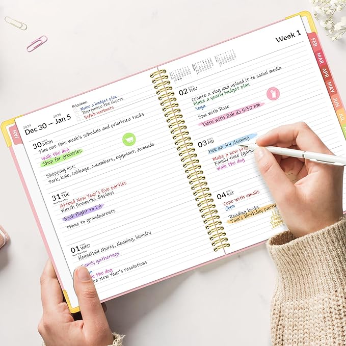Forvencer 2025 Planner, Hardcover Weekly and Monthly Planner, January 2025 - December 2025, 6" x 8", Spiral Calendar Planner with Tabs, Exquisite Daily Organizer Notebook with Inner Pocket, Agenda Journal for Office Home School, A5 Size, Teal Marble