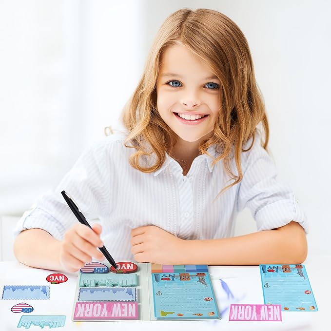 B1ykin Sticky Notes Set - Cartoon Theme Cute Self-Stick Notes Pad Teacher Appreciation Gifts, Self-Adhesive Writing Memo Pages Sticky to Do Notepad for Kids Employee School Office (New York City)