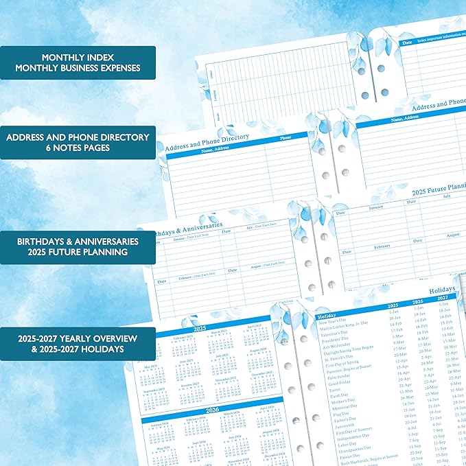 2025 Planner Refills - JAN - DEC 2025 Planner, Two Pages Per Day Daily & Monthly Planner, 5.5" x 8.4", Ring-Bound Organizer, Daily Tracker & Schedule, Colorful Tabs