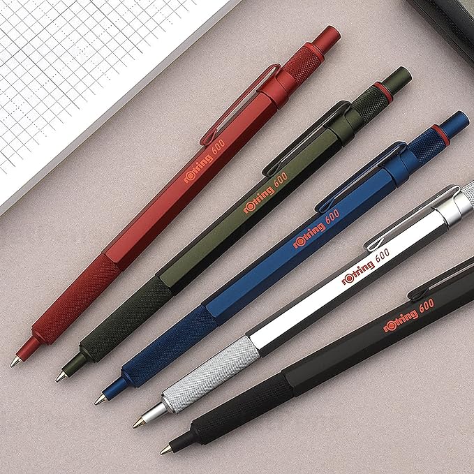 rOtring 600 Ballpoint Pen, Medium Point, Black Ink, Red Barrel, Refillable
