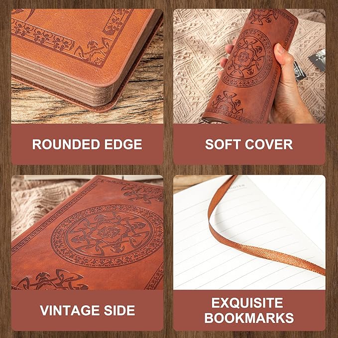 CAGIE Leather Vintage Journal for Men Soft Cover Lined Pages Notebook 180 Lay Flat for Writing Travel Diary, 5.7'' x 8.3'', Brown