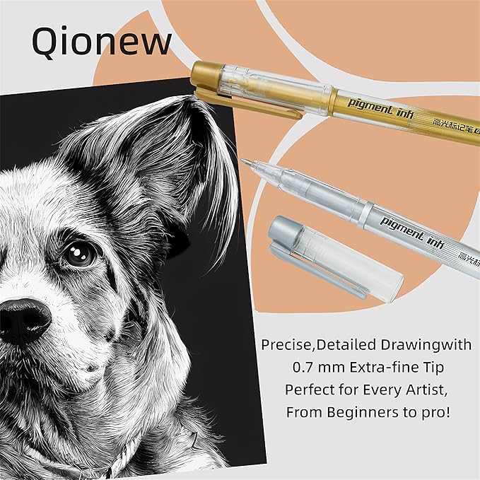 3 Colors Gel Pen Set, 6 Pack, 0.7mm Extra Fine Point,White,Gold and Silver Gel Ink Pens for Artists,White Pens for Black Paper,Artists Drawing,Journaling, Coloring  
