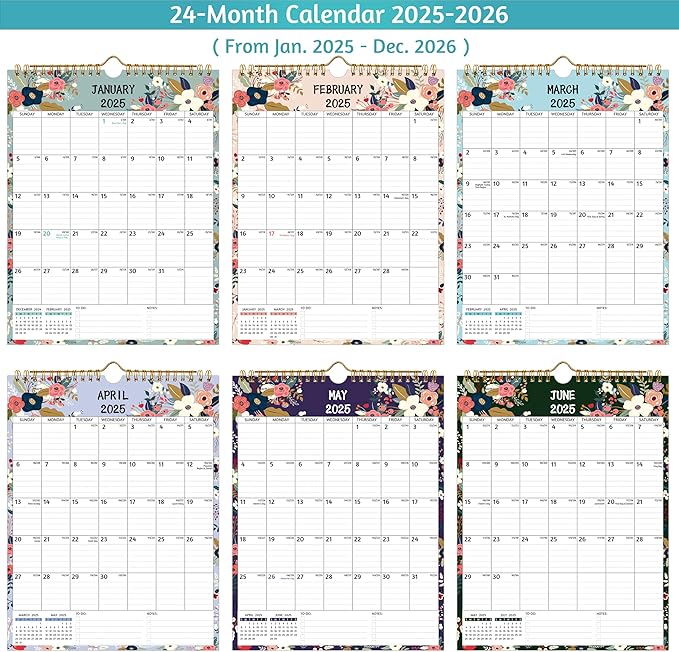 Wall Calendar 2025-2026 – 2 Year Calendar 2025-2026, 8.5 x 11 In, Jan 2025 - Dec 2026, 2025 Calendar 24 Months, Small Monthly Calendar 2025 Vertical, Ruled Blocks, Thick Paper, Holidays, To-do & Notes