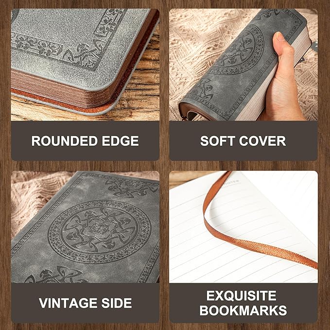 CAGIE Leather Vintage Journal for Men Soft Cover Lined Pages Notebook 180 Lay Flat for Writing Travel Diary, 5.7'' x 8.3'', Grey