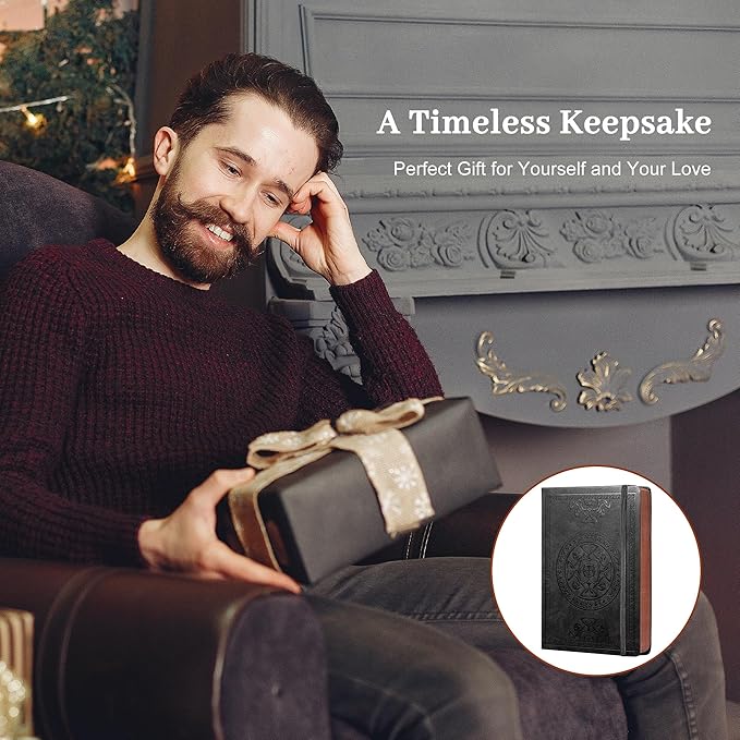 CAGIE Leather Journal for Men Hardcover Journals for Writing with Pen, 290 Pages Lined Mens Journal for Work Black Vintage Journal Notebook, 6.1" x 8.5"