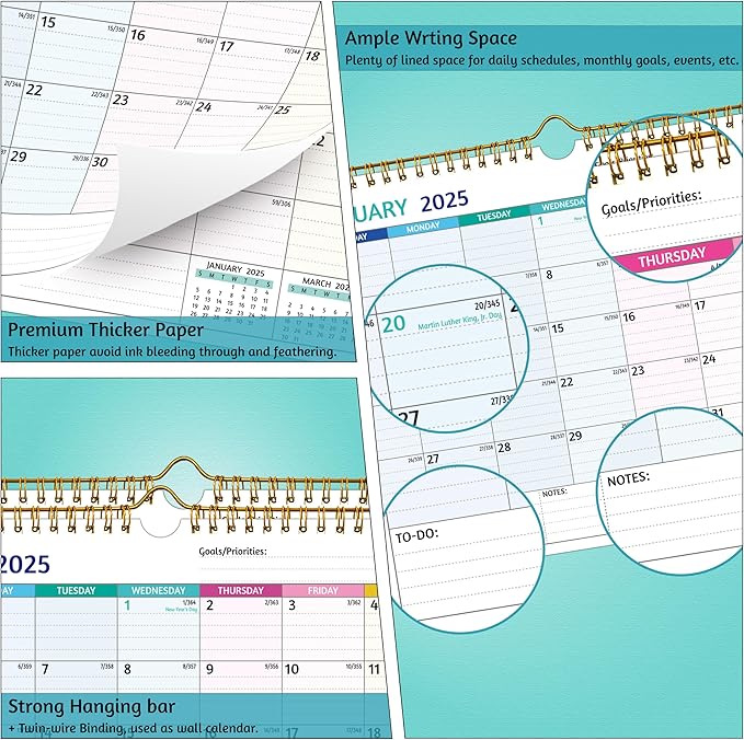 Wall Calendar 2025-2026 – 2 Year Calendar 2025-2026, 11 x 8.5 In, Jan 2025 - Dec 2026, 2025 Calendar 24 Months, Small Monthly Calendar 2025, with Ruled Blocks, Thick Paper, Holidays, To-dos & Notes