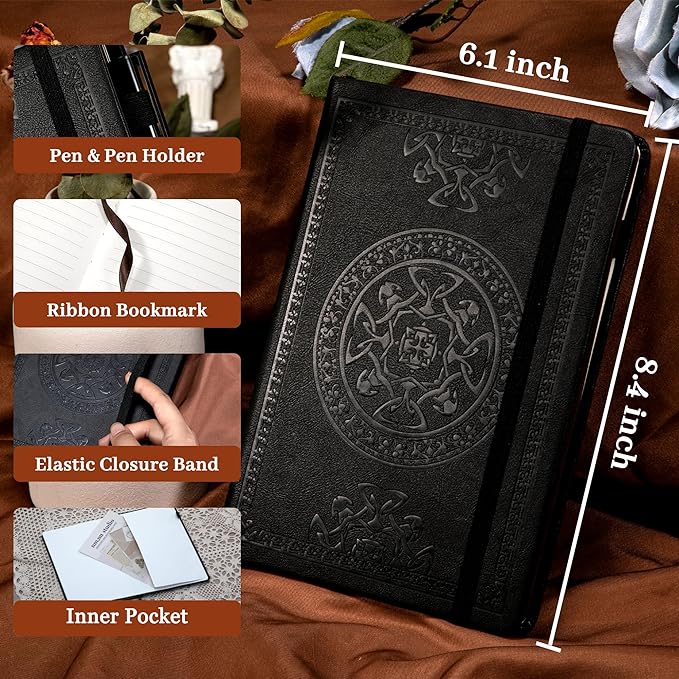 CAGIE Leather Journal for Men Hardcover Journals for Writing with Pen, 290 Pages Lined Mens Journal for Work Black Vintage Journal Notebook, 6.1" x 8.5"