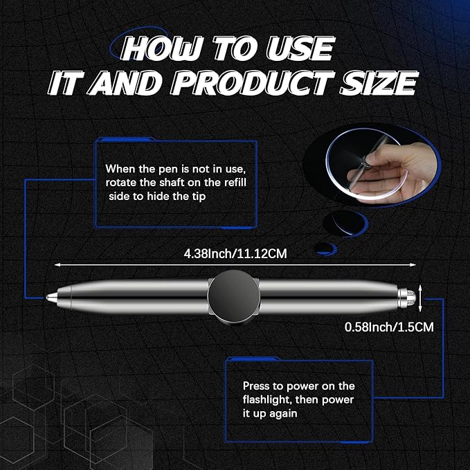 Chinco 2 Pieces Fidget Spinning Pen with LED Light Multi Functional Help Thinking Ballpoint Gift Pen for Adults Students Teenage(Gray, Silver)