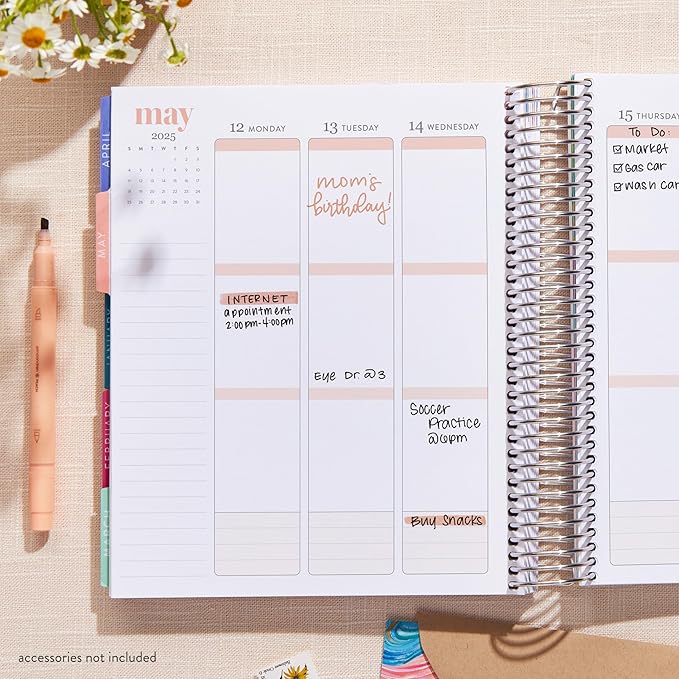 Erin Condren 12-Month Spiral Life Planner (Jan 2025 - Dec 2025) | 7x9 Weekly Planner with Monthly Calendars | Wildflowers Covers, Evolve Interior, Vertical Layout, Platinum Coil